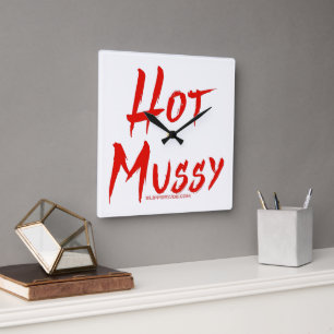 SlipperyJoe's hot mussy bold vivid red text brushs Square Wall Clock