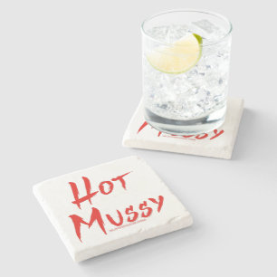 SlipperyJoe's hot mussy bold vivid red text brushs Stone Coaster