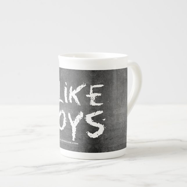 SlipperyJoe's I Like Boys dirty chalkboard dark te Bone China Mug (Front Right)