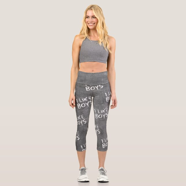 SlipperyJoe's I Like Boys dirty chalkboard dark te Capri Leggings (Front)