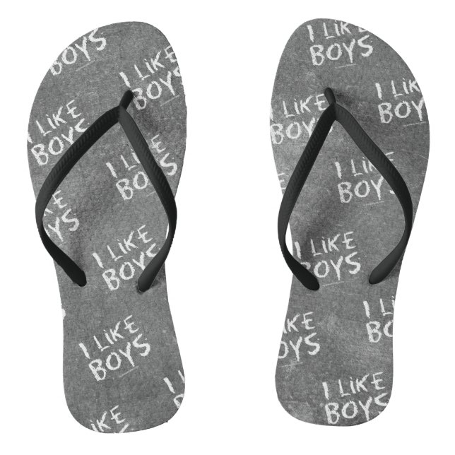 SlipperyJoe's I Like Boys dirty chalkboard dark te Flip Flops (Footbed)