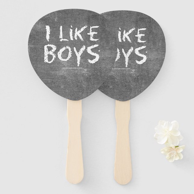 SlipperyJoe's I Like Boys dirty chalkboard dark te Hand Fan (Front and Back)