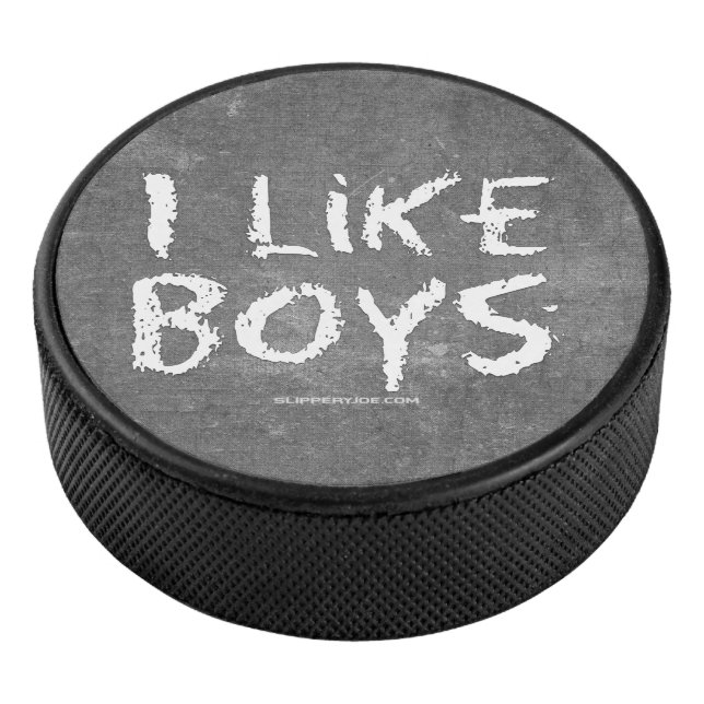 SlipperyJoe's I Like Boys dirty chalkboard dark te Hockey Puck (3/4)