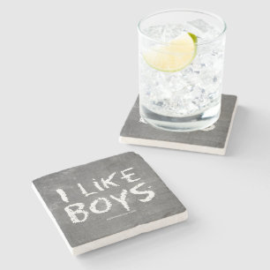 SlipperyJoe's I Like Boys dirty chalkboard dark te Stone Coaster