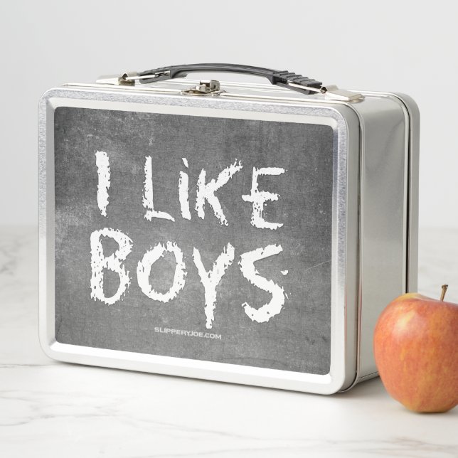 SlipperyJoe's I Like Boys dirty Chalkboard writing Metal Lunch Box (In Situ)