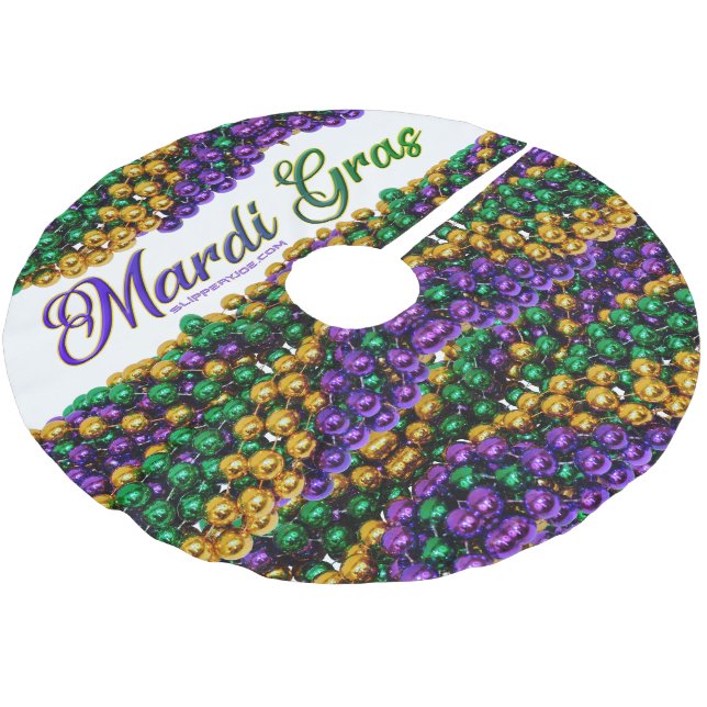 SlipperyJoe's iconic Mardi Gras–themed image elega Brushed Polyester Tree Skirt (Angled)