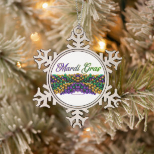 SlipperyJoe's iconic Mardi Gras–themed image elega Snowflake Pewter Christmas Ornament