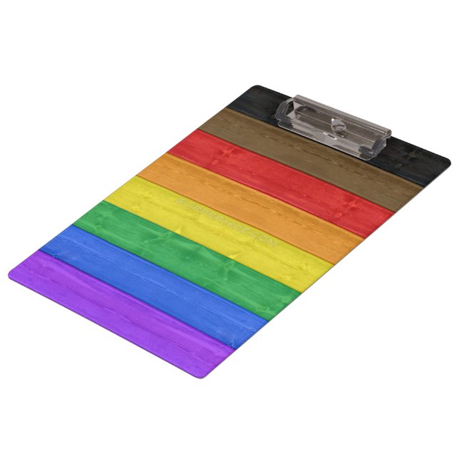 SlipperyJoe's Inclusive gay pride flag textured ru Clipboard (Angled)