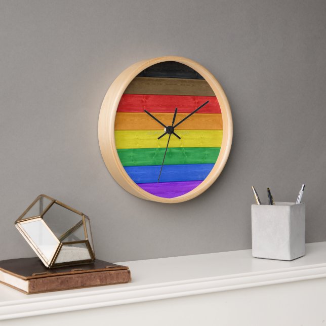 SlipperyJoe's Inclusive gay pride flag textured ru Clock (Office)