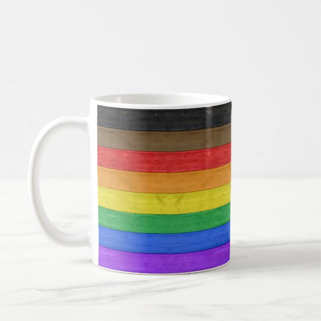 SlipperyJoe's Inclusive gay pride flag textured ru Coffee Mug (Left)
