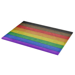 SlipperyJoe's Inclusive gay pride flag textured ru Cutting Board