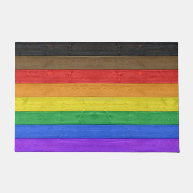 SlipperyJoe's Inclusive gay pride flag textured ru Doormat (Front)