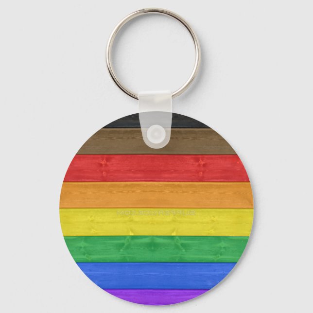 SlipperyJoe's Inclusive gay pride flag textured ru Key Ring (Front)
