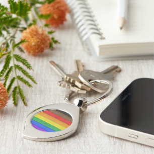 SlipperyJoe's Inclusive gay pride flag textured ru Key Ring