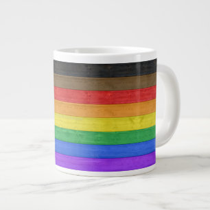 SlipperyJoe's Inclusive gay pride flag textured ru Large Coffee Mug