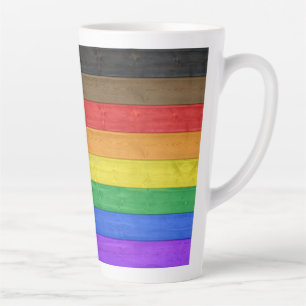 SlipperyJoe's Inclusive gay pride flag textured ru Latte Mug