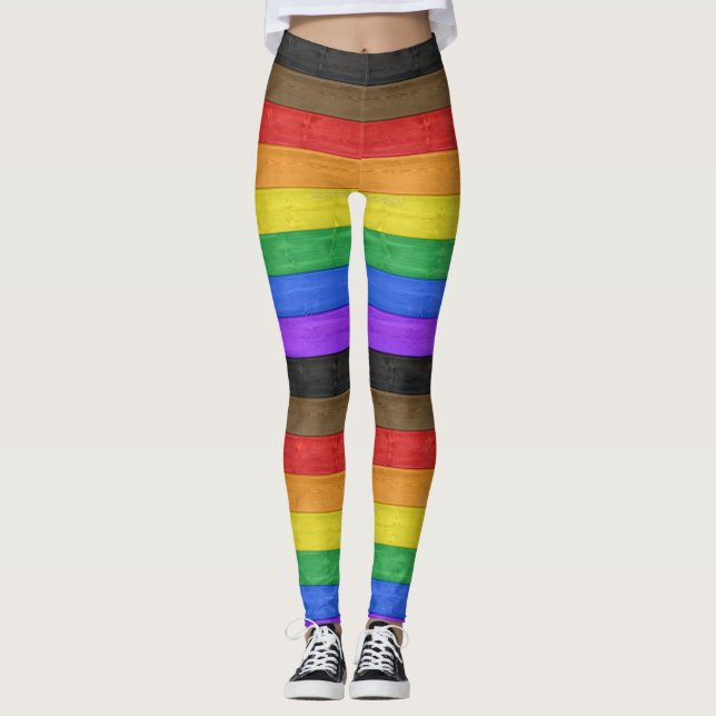 SlipperyJoe's Inclusive gay pride flag textured ru Leggings (Front)