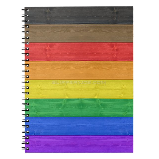 SlipperyJoe's Inclusive gay pride flag textured ru Notebook (Front)
