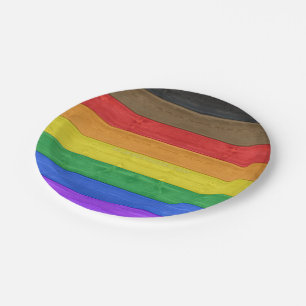 SlipperyJoe's Inclusive gay pride flag textured ru Paper Plate