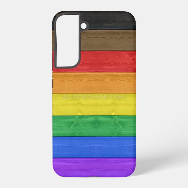 SlipperyJoe's Inclusive gay pride flag textured ru Samsung Galaxy S22+ Case (Back)