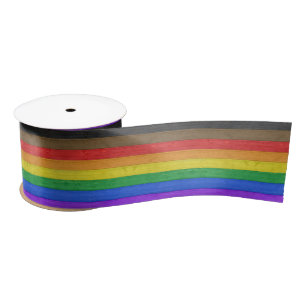 SlipperyJoe's Inclusive gay pride flag textured ru Satin Ribbon