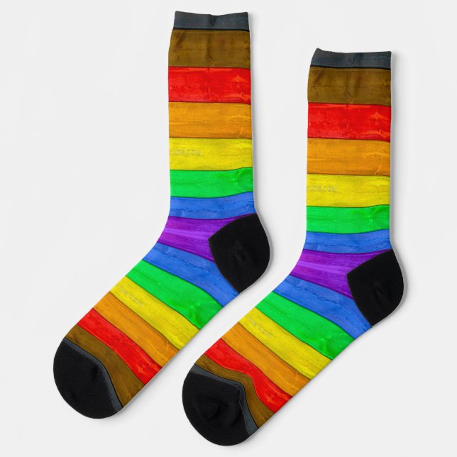 SlipperyJoe's Inclusive gay pride flag textured ru Socks (Left)