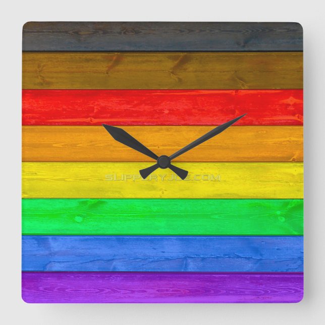 SlipperyJoe's Inclusive gay pride flag textured ru Square Wall Clock (Front)