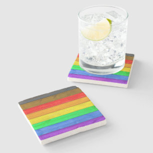 SlipperyJoe's Inclusive gay pride flag textured ru Stone Coaster