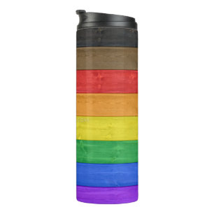 SlipperyJoe's Inclusive gay pride flag textured ru Thermal Tumbler