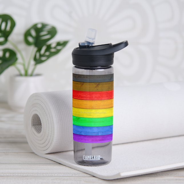 SlipperyJoe's Inclusive gay pride flag textured ru Water Bottle (Yoga)