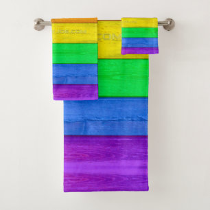 SlipperyJoe's inclusive gay pride flag wooden blac Bath Towel Set