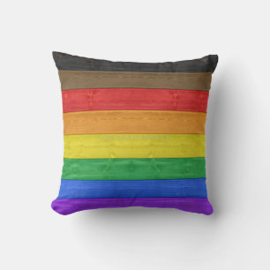 SlipperyJoe's inclusive gay pride flag wooden blac Cushion