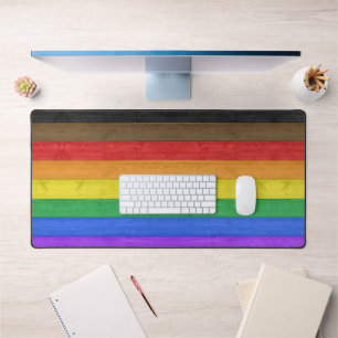SlipperyJoe's inclusive gay pride flag wooden blac Desk Mat