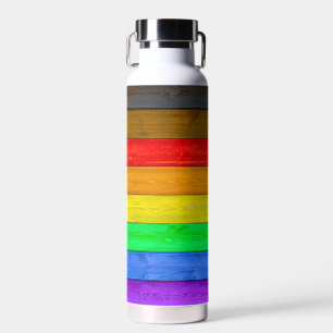 SlipperyJoe's inclusive gay pride flag wooden blac Water Bottle