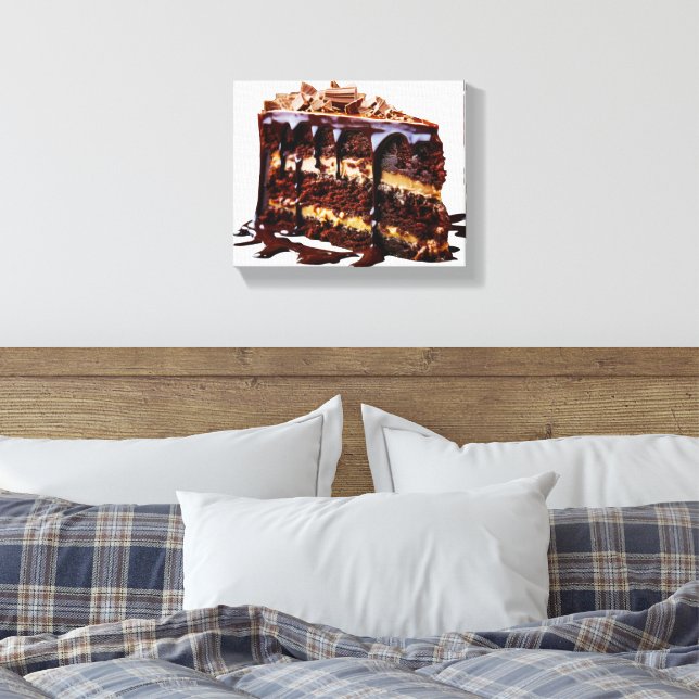 SlipperyJoe's indulgent multi-layer chocolate cake Canvas Print (Insitu(Bedroom))