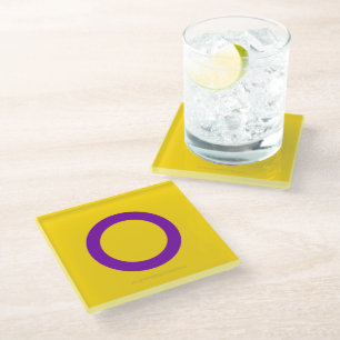 SlipperyJoe's Intersex pride flag yellow backgroun Glass Coaster