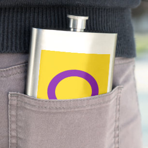 SlipperyJoe's Intersex pride flag yellow backgroun Hip Flask