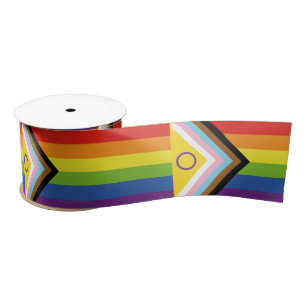 SlipperyJoe's Intersex pride flag yellow backgroun Satin Ribbon