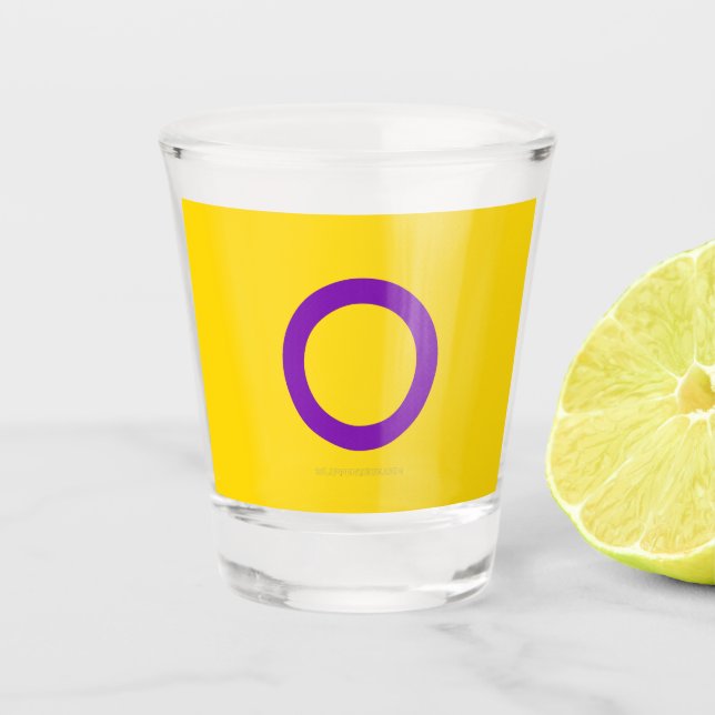 SlipperyJoe's Intersex pride flag yellow backgroun Shot Glass (Front)