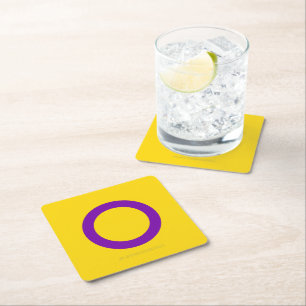 SlipperyJoe's Intersex pride flag yellow backgroun Square Paper Coaster