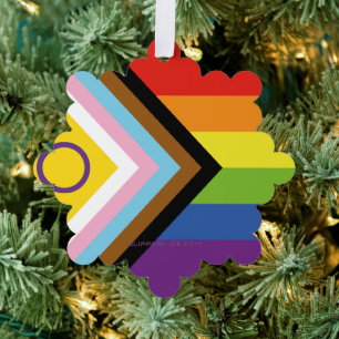 SlipperyJoe's Intersex pride flag yellow backgroun Tree Decoration Card