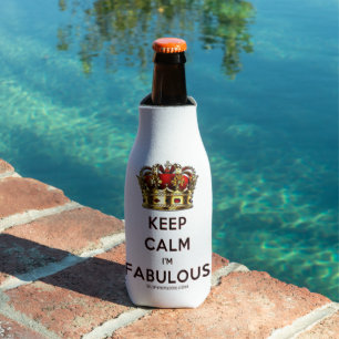 SlipperyJoe's keep calm fabulous golden crown red Bottle Cooler
