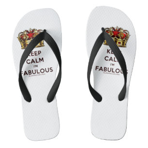 SlipperyJoe's keep calm fabulous golden crown red  Flip Flops