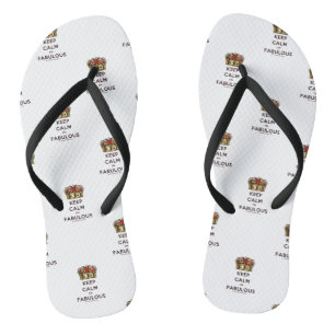 SlipperyJoe's keep calm fabulous golden crown red  Flip Flops