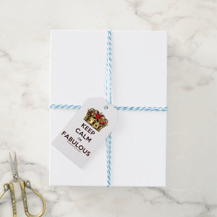 SlipperyJoe's keep calm fabulous golden crown red Gift Tags