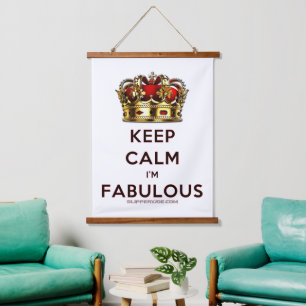 SlipperyJoe's keep calm fabulous golden crown red  Hanging Tapestry