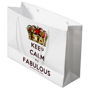 SlipperyJoe's keep calm fabulous golden crown red  Large Gift Bag