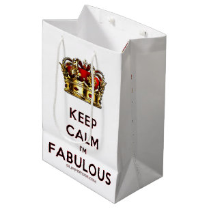 SlipperyJoe's keep calm fabulous golden crown red  Medium Gift Bag