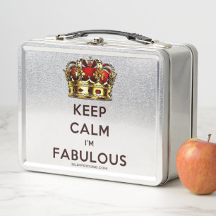 SlipperyJoe's keep calm fabulous golden crown red  Metal Lunch Box