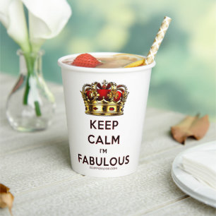 SlipperyJoe's keep calm fabulous golden crown red  Paper Cups